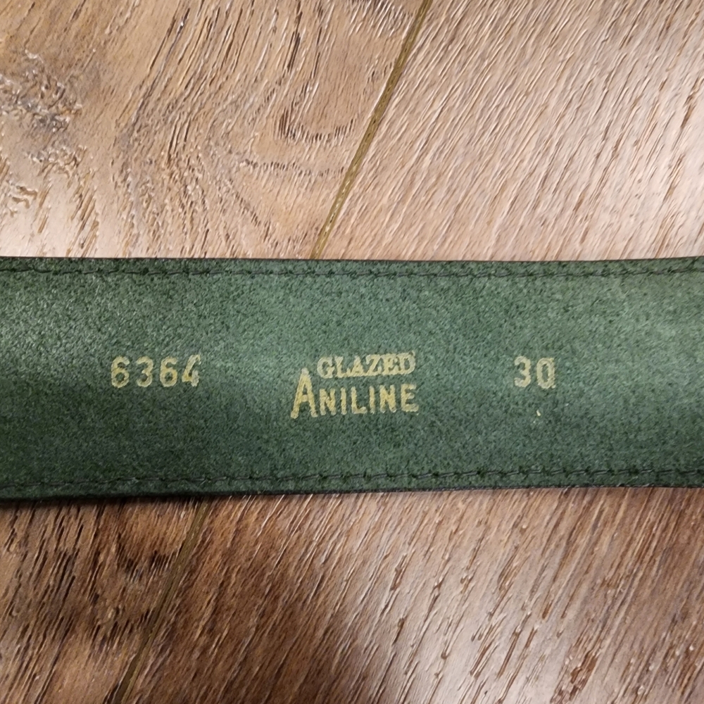 Vintage Forest Green Glazed Aniline Leather Wide Belt Naturally Distressed 30 - Picture 4 of 8